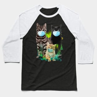 Three Cats Wearing Mask Quarantine Baseball T-Shirt